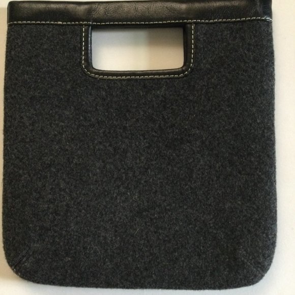 Banana Republic Cluth purse tote bag Gray wool leather excellent condition - Picture 2 of 4